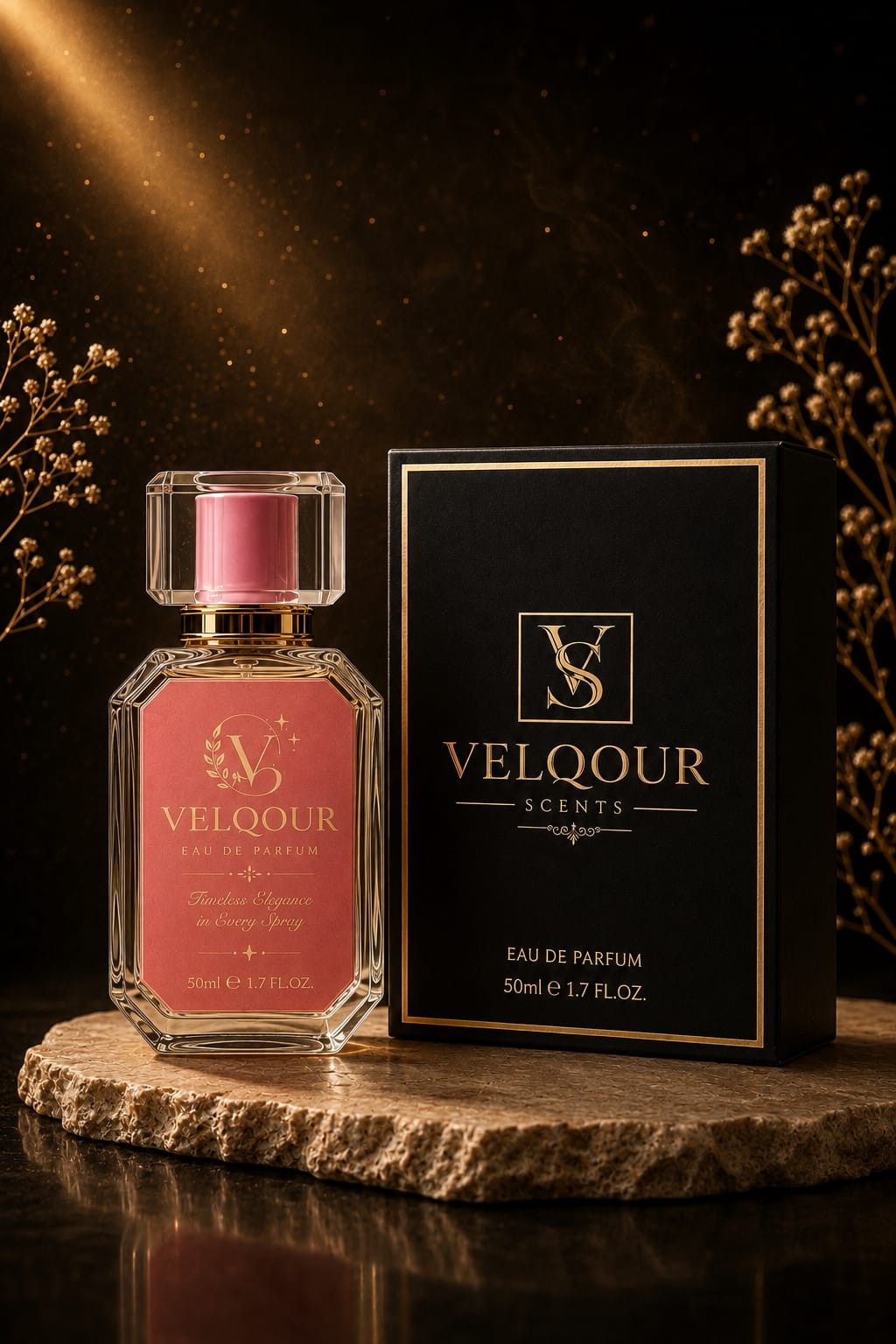 VELQOUR pink perfume and box